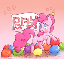 Size: 1300x1200 | Tagged: safe, artist:joycall6, pinkie pie, earth pony, pony, g4, balloon, bipedal, confetti, female, party, solo