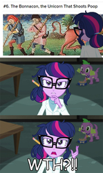 Size: 508x850 | Tagged: safe, screencap, sci-twi, spike, spike the regular dog, twilight sparkle, dog, equestria girls, g4, my little pony equestria girls: rainbow rocks, bonnacon, cracked.com, horses doing horse things, monster, screencap comic, what the hell?