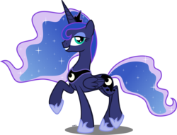 Size: 2500x1912 | Tagged: safe, artist:xebck, princess luna, alicorn, pony, g4, ethereal mane, female, grin, mare, raised hoof, simple background, solo, starry mane, transparent background, vector