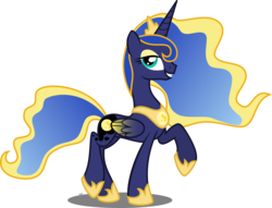 Size: 2500x1912 | Tagged: safe, artist:xebck, princess luna, oc, oc:queen cheese moon, alicorn, pony, g4, alicorn oc, colored wings, donut steel, ethereal mane, female, gradient wings, joke oc, mare, raised hoof, recolor, simple background, solo, transparent background, vector