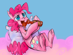 Size: 1024x768 | Tagged: safe, artist:rflzqt, pinkie pie, g4, female, hot sauce, pillow, solo