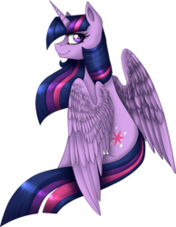 Size: 1669x2153 | Tagged: safe, artist:the-kirion, twilight sparkle, alicorn, pony, g4, female, looking back, mare, simple background, sitting, solo, spread wings, transparent background, twilight sparkle (alicorn)