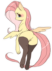 Size: 520x712 | Tagged: safe, artist:pasikon, fluttershy, g4, butt, clothes, female, plot, simple background, solo, thigh highs