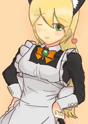 Size: 1354x1892 | Tagged: safe, artist:orz1515, applejack, human, g4, cat ears, clothes, humanized, maid, wink