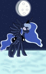 Size: 800x1280 | Tagged: safe, artist:theroyalprincesses, princess luna, g4, eyes closed, female, moon, night, ocean, solo, spread wings