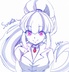 Size: 750x782 | Tagged: safe, artist:lyra-kotto, sonata dusk, human, g4, female, humanized, looking at you, monochrome, partial color, smiling, solo