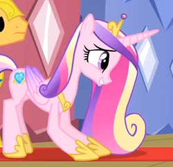 Size: 345x333 | Tagged: safe, screencap, flash sentry, princess cadance, alicorn, pegasus, pony, g4, three's a crowd, bowing, cropped, female, folded wings, grin, hoof shoes, male, mare, smiling, solo, stallion, wings