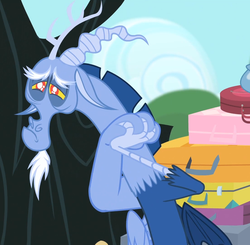 Size: 1099x1077 | Tagged: safe, screencap, discord, draconequus, g4, my little pony: friendship is magic, three's a crowd, blue flu, cute, discute, male, sad, solo