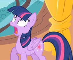 Size: 803x655 | Tagged: safe, screencap, twilight sparkle, pony, g4, three's a crowd, female, folded wings, mare, missing horn, pegasus twilight sparkle, race swap, solo, twilight sparkle (alicorn), wings