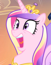 Size: 853x1079 | Tagged: safe, screencap, princess cadance, alicorn, pony, g4, three's a crowd, cropped, crown, female, jewelry, mare, reaction image, regalia, screaming, solo, tiara