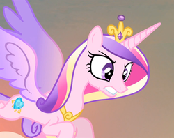 Size: 1362x1080 | Tagged: safe, screencap, princess cadance, alicorn, pony, g4, three's a crowd, cropped, female, mare, reaction image, solo, spread wings, wings