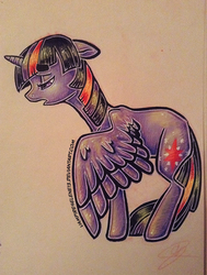 Size: 530x700 | Tagged: safe, artist:vampireselene13, twilight sparkle, alicorn, pony, g4, female, floppy ears, mare, sad, solo, traditional art, twilight sparkle (alicorn)