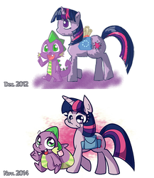 Size: 770x886 | Tagged: safe, artist:panyang-panyang, spike, twilight sparkle, g4, draw this again