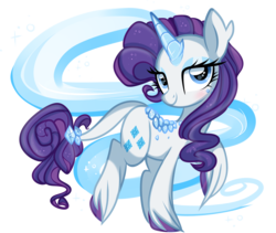Size: 2610x2205 | Tagged: dead source, safe, artist:suzuii, rarity, classical unicorn, g4, bedroom eyes, female, gem, high res, horn, leonine tail, looking at you, raised hoof, raised leg, simple background, smiling, solo, transparent background, unshorn fetlocks