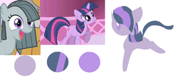 Size: 1253x546 | Tagged: safe, artist:angelstar000, screencap, marble pie, twilight sparkle, oc, oc:abalone shell, g4, the ticket master, magical lesbian spawn, offspring, parent:marble pie, parent:twilight sparkle, request, screencap reference