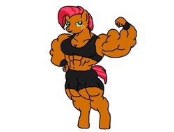 Size: 960x731 | Tagged: safe, artist:knox2008, babs seed, anthro, g4, abs seed, female, flexing, midriff, muscles, my muscle pony, solo, workout outfit