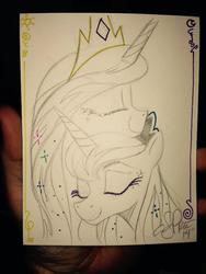 Size: 640x852 | Tagged: safe, artist:andypriceart, princess celestia, princess luna, g4, andy price is trying to murder us, cuddling, cute, cutelestia, eyes closed, glitter, lunabetes, partial color, royal sisters, snuggling, sparkly mane, sweet dreams fuel, traditional art