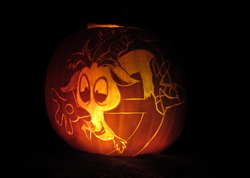 Size: 1280x909 | Tagged: safe, artist:atelok, discord, g4, halloween, irl, jack-o-lantern, nightmare night, photo, pumpkin, solo