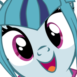 Size: 900x900 | Tagged: safe, artist:xchan, sonata dusk, pony, equestria girls, g4, my little pony equestria girls: rainbow rocks, close-up, cute, equestria girls ponified, female, hi anon, looking at you, open mouth, ponified, simple background, smiling, solo, sonatabetes, transparent background