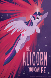 Size: 538x826 | Tagged: safe, artist:spainfischer, twilight sparkle, alicorn, pony, g4, female, flying, mare, motivational, positive message, poster, simple background, solo, twilight sparkle (alicorn)