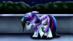 Size: 1191x670 | Tagged: safe, artist:loyalwing, twilight sparkle, oc, oc:loyal wing, alicorn, pony, g4, canon x oc, female, mare, twilight sparkle (alicorn)