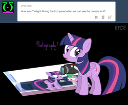 Size: 705x577 | Tagged: safe, artist:dm29, spike, twilight sparkle, alicorn, pony, g4, ask, camera, duo, episodes from the crystal empire, female, mare, meta, tumblr, twilight sparkle (alicorn)