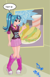 Size: 429x667 | Tagged: safe, artist:tozinkai, sonata dusk, human, equestria girls, g4, my little pony equestria girls: rainbow rocks, human coloration, poster, sonataco, taco tuesday, that girl sure loves tacos, that siren sure does love tacos