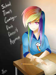 Size: 1936x2592 | Tagged: safe, artist:hayley1432, rainbow dash, human, g4, desk, female, humanized, paper, pencil, solo