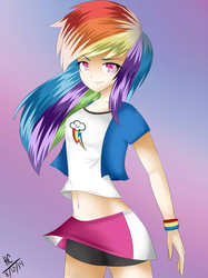 Size: 1936x2592 | Tagged: safe, artist:hayley1432, rainbow dash, equestria girls, g4, belly button, clothes, female, humanized, midriff, shorts, skirt, solo