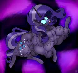 Size: 1100x1024 | Tagged: safe, artist:baronbulge, nightmare rarity, rarity, g4, female, fetish, glowing eyes, muscle fetish, muscles, ripped rarity, solo, vein