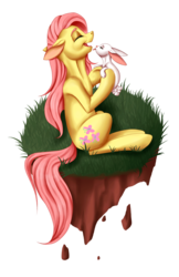 Size: 1266x1949 | Tagged: safe, artist:bruised, angel bunny, fluttershy, g4, sitting