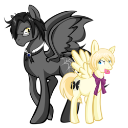 Size: 2000x2000 | Tagged: safe, artist:skittledeedoo, oc, alicorn, pegasus, pony, alicorn oc, alois trancy, black butler, bow, bowtie, claude faustus, cutie mark, glasses, high res, kuroshitsuji, ponified, simple background, tongue out, transparent background