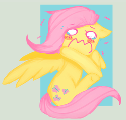 Size: 564x540 | Tagged: dead source, safe, artist:vadenak, fluttershy, pegasus, pony, g4, blank eyes, female, scared, solo, wavy mouth