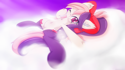 Size: 3840x2160 | Tagged: safe, artist:an-m, oc, oc only, oc:sweet velvet, bat pony, pony, belly, belly button, clothes, ear fluff, featureless crotch, female, high res, mare, one eye closed, socks, solo