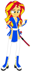 Size: 2894x6544 | Tagged: safe, edit, sunset shimmer, equestria girls, g4, absurd resolution, clothes, dead or alive, kasumi, katana, sandals, socks, sword, thigh highs, weapon