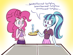 Size: 800x600 | Tagged: safe, artist:heir-of-rick, pinkie pie, sonata dusk, equestria girls, g4, my little pony equestria girls: rainbow rocks, belly button, clothes, midriff, ping pong, skirt, table tennis, tank top