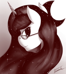 Size: 900x1000 | Tagged: safe, artist:aerolp, princess luna, g4, female, glasses, monochrome, solo