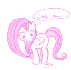 Size: 563x554 | Tagged: safe, artist:bunnimation, fluttershy, g4, blushing, call me maybe, female, monochrome, sketch, solo