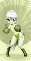 Size: 700x1382 | Tagged: safe, artist:pugilismx, jinx, earth pony, pony, semi-anthro, g4, background pony, boxer, boxing, clothes, female, foxy boxing, mare, panties, solo, underwear