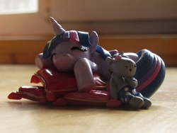 Size: 1000x750 | Tagged: safe, artist:atelok, smarty pants, twilight sparkle, g4, cute, sculpture, sleeping, twiabetes