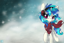 Size: 4200x2800 | Tagged: safe, artist:nekosnicker, dj pon-3, vinyl scratch, pony, g4, female, snow, snowfall, solo