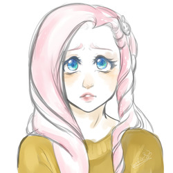 Size: 900x900 | Tagged: safe, artist:prodigymysoul, fluttershy, human, g4, clothes, female, humanized, solo, sweater, sweatershy