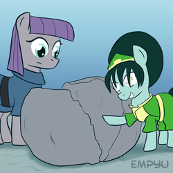 Size: 1000x1000 | Tagged: safe, artist:empyu, maud pie, g4, 30 minute art challenge, avatar the last airbender, blind, crossover, duo, not tom, ponified, toph bei fong