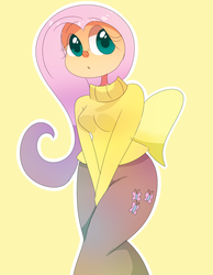 Size: 1400x1800 | Tagged: safe, artist:yummisweets, fluttershy, human, g4, clothes, female, humanized, solo, sweater, sweatershy, winged humanization