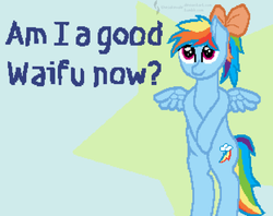 Size: 500x396 | Tagged: safe, artist:thejakevale, rainbow dash, g4, bow, waifu