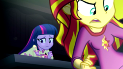 Size: 1280x720 | Tagged: safe, screencap, sunset shimmer, twilight sparkle, equestria girls, g4, my little pony equestria girls: rainbow rocks, twilight sparkle (alicorn)