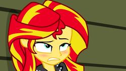Size: 1280x720 | Tagged: safe, screencap, sunset shimmer, equestria girls, g4, my little pony equestria girls: rainbow rocks, blushing, female, out of context, solo