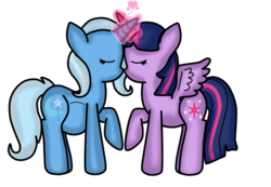 Size: 1024x709 | Tagged: safe, artist:preggyponies-4u, trixie, twilight sparkle, alicorn, pony, g4, belly, female, horn, horns are touching, lesbian, magic, magical lesbian spawn, mare, nuzzling, offspring, pregnant, ship:twixie, shipping, simple background, transparent background, twilight sparkle (alicorn)