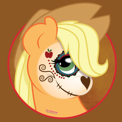 Size: 3600x3600 | Tagged: safe, artist:pinksaphires, applejack, g4, dia de los muertos, face paint, female, high res, portrait, solo