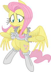 Size: 975x1369 | Tagged: safe, artist:discommunicator, artist:fluttershy750, fluttershy, pegasus, pony, g4, bipedal, clothes, colored, featureless crotch, female, mare, simple background, solo, transparent background, vector